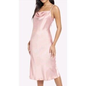 Bebe Women's Small Satin Draped Neck Slip Midi Dress Rose Pink USA Made Y2K 123